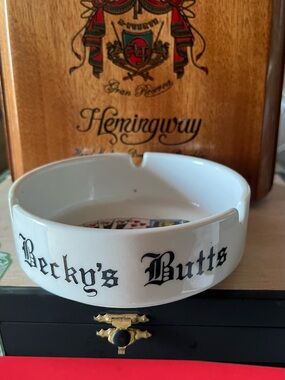 Personalized White Ceramic Ashtray "Becky's Butts"